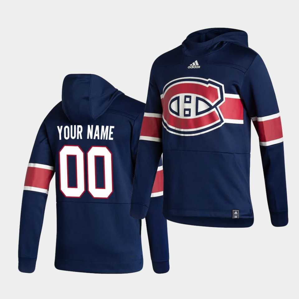Men Montreal Canadiens 00 Your name Blue NHL 2021 Adidas Pullover Hoodie Jersey